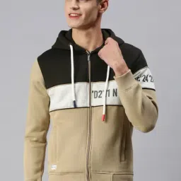SHOWOFF Multi Cotton Slim Fit Colour Block Hooded SweatShirt-image-4