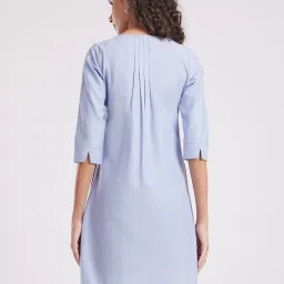 Fablestreet Light Blue Cotton Relaxed Fit A Line Dress image 2