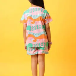 Anthrilo Kids Pink Cotton Printed T-Shirt & Short image 2