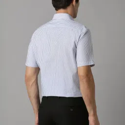 Louis Philippe Blue Cotton Regular Fit Striped Shirt image 2