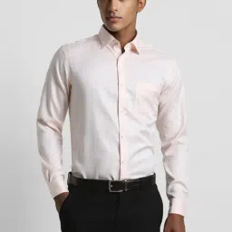 Peter England Elite Light Peach Cotton Regular Fit Shirt-picture-18