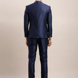 Turtle Blue Tailored Fit Self Design Three Piece Suit image 2