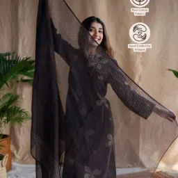 The Indian Ethnic Co Charcoal Droplet Butti Dabu Kota Doriya Dupatta image 2