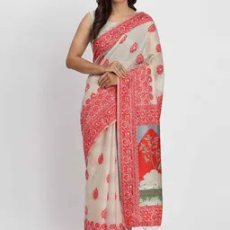 HERE&NOW Ethnic Motifs Embroidered Linen Blend Saree-picture-28