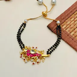 Abdesigns Ethnic Gold-Plated Parrot Pachi Kundan Mangalsutra Bracelet (Pink) image 2