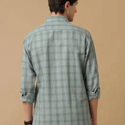 CAVALLO by Linen Club Green Contemporary Fit Check Shirt image 2