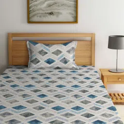 Klotthe Blue 400 TC Cotton Single Bedsheet with Pillow Cover image 2