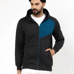 Kalt Grey Regular Fit Solid Hooded Sweatshirt-picture-6