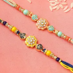 Aapno Rajasthan Set of 2 Multicolor Floral Beads Rakhi image 2