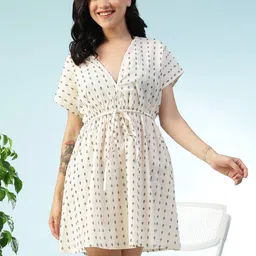 Oxolloxo Printed V-Neck Swimwear Cotton Cover-Up Top with Tie-Up String-picture-18