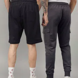 Free Authority Grey & Black Regular Fit One Piece Printed Trackpants & Shorts Set image 2