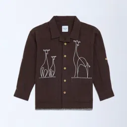 HOP Kids by Westside Dark Brown Embroidered Resort-Fit Cotton Shirt-picture-37