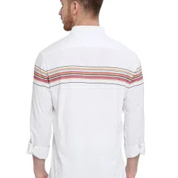 Basics White Cotton Slim Fit Striped Shirt image 2