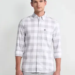 Arrow Sport Grey Cotton Slim Fit Checks Shirt-picture-19