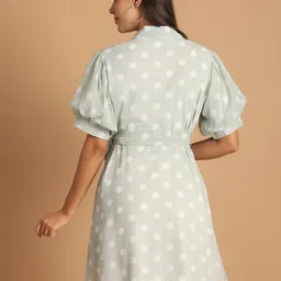 JAKANARY Polka Dot Print Flared Sleeve Georgette Midi Dress image 3