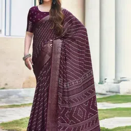 Satrani Purple Printed Saree With Unstitched Blouse-image-70