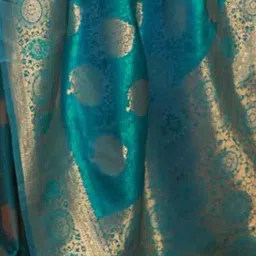Odette Turquoise Woven Saree With Unstitched Blouse image 3