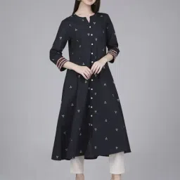 Saffron Threads Grey Cotton A-Line Embroidered Kurta image 3