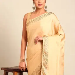 Mohey Beige Zari Work Saree with Unstitched Blouse image 4