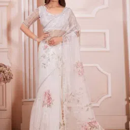 Saree Mall Off-White Printed Saree With Unstitched Blouse-picture-21