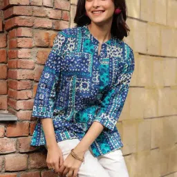 Rain and Rainbow Blue Cotton Printed Straight Kurti image 4