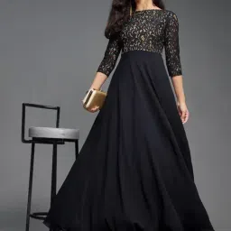 Miss Chase Black Georgette Solid Three-Quarter Sleeves Dress image 4