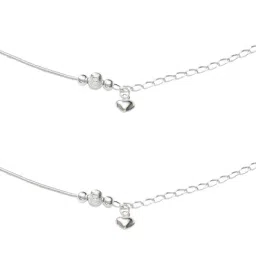 Taraash 925 Sterling Silver Beaded Heart Charm Chain Anklets image 3