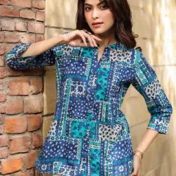Rain and Rainbow Blue Cotton Printed Straight Kurti image 5