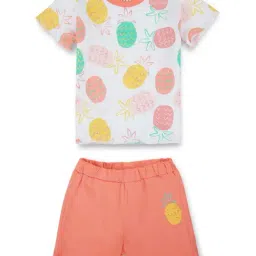 GJ baby Kids White & Peach Cotton Printed T-Shirt Set-picture-14