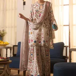 Anouk Ethnic Motifs Printed Keyhole Neck Straight Kurta With Sharara & Dupatta image 2