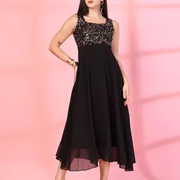 T TRYON ULTIMATE Women Solid Embellished Fit & Flare Midi Dress-picture-13