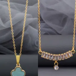 Birado Jewellery Set Of 2 Steel Gold-Plated Stones Studded Minimal Necklaces-picture-49