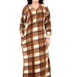 MIAVII CREATION Women V-Neck Checked Maxi Nightdress-picture-29