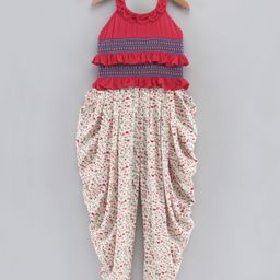Twisha Sleeveless Printed Frill Detail And Dhoti Style Ethnic Jumpsuit - Pink Grey-picture-35
