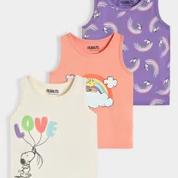 Mi Arcus Pack Of 3 Cotton Spandex Peanuts Featuring  Sleeveless Snoopy Printed Vests - Multi Colour-image-6