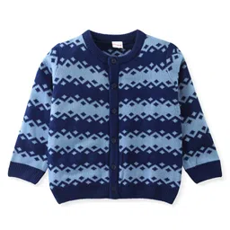 Babyhug Knit Front Open Full Sleeves Striped Sweater with Argyle Design - Navy Blue-picture-22