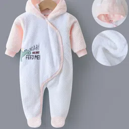 Kookie Kids Full Sleeves Winter Wear Hooded Romper With Dino Embroidery - Light Pink-picture-14