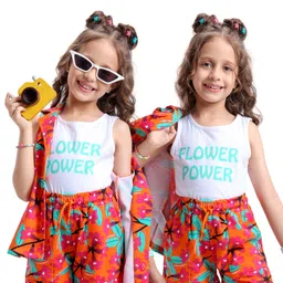 OLLINGTON ST. Cotton Floral Printed Co-ord Set of Sleeveless Coat & Shorts with Inner Top - Multicolour image 1