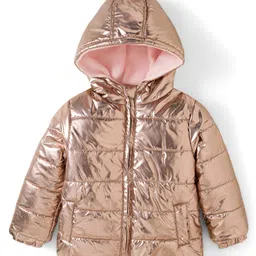 Babyhug Woven Full Sleeves Solid Metallic Color Hooded Padded Jacket - Pink-image-81