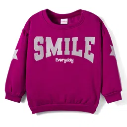 Babyhug Fleece Knit Full Sleeves Sweatshirt With Smile Print - Purple-picture-16