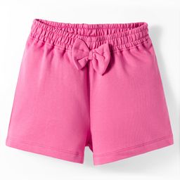 Kookie Kids India Looper Knit Above Knee Length Solid Colour Shorts With Bow Applique - Pink-picture-39
