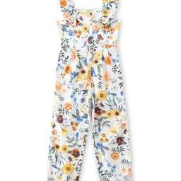JusCubs Cotton Woven Cap Sleeves Floral Printed Jumpsuit - Multi Colour-image-9