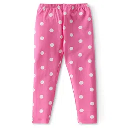 Babyhug Cotton Lycra Knit Full Length Stretchable Leggings with Floral & Polka Dots Print - Multicolour image 2