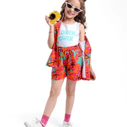 OLLINGTON ST. Cotton Floral Printed Co-ord Set of Sleeveless Coat & Shorts with Inner Top - Multicolour image 2