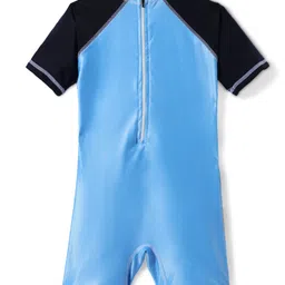 Rovars Half Raglan Sleeves Legged Swimsuit with Dino Print - White Blue & Black image 2