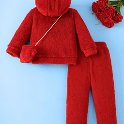Mark & Mia Full Sleeves Winter Wear Suit with Sling & Love Text Embroidery - Red image 2