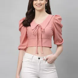 SZN Peter Pan Collar Puff Sleeve Crop Top-picture-29