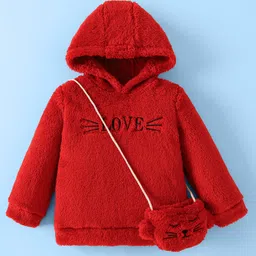 Mark & Mia Full Sleeves Winter Wear Suit with Sling & Love Text Embroidery - Red image 3