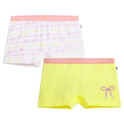 Plan B Cotton Knit Pack Of 2 Striped & Bows Printed Boy Shorts - White & Lemon image 4