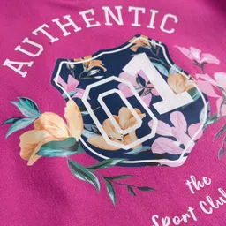 Babyhug Cotton Knit Full Sleeves Collar Neck Sweatshirt With Floral Print - Fuchsia image 3